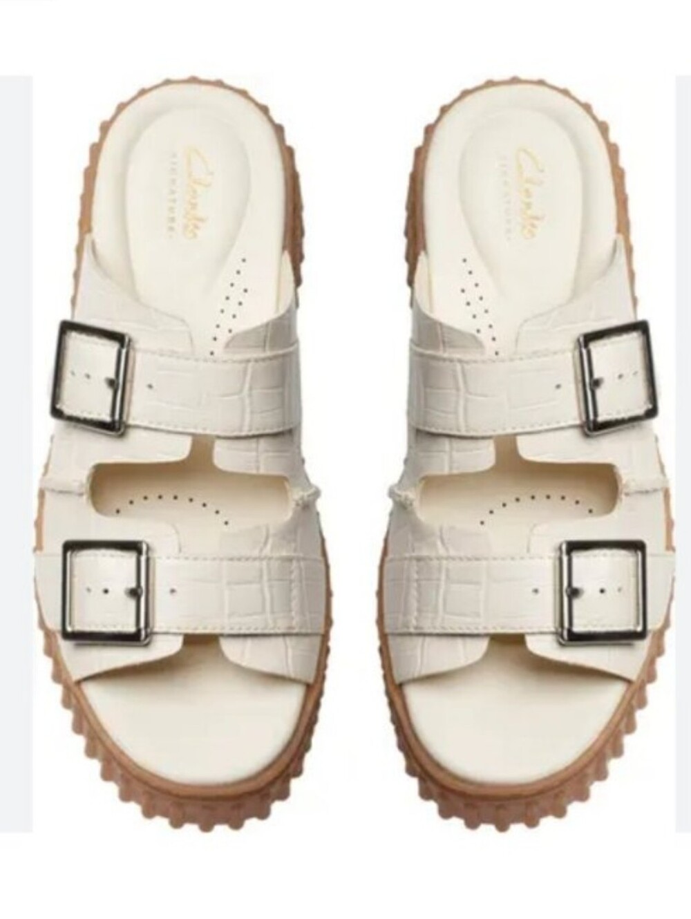 Clarks Cream Sandal with Brown Ribbed Sole - Picture 5 of 13